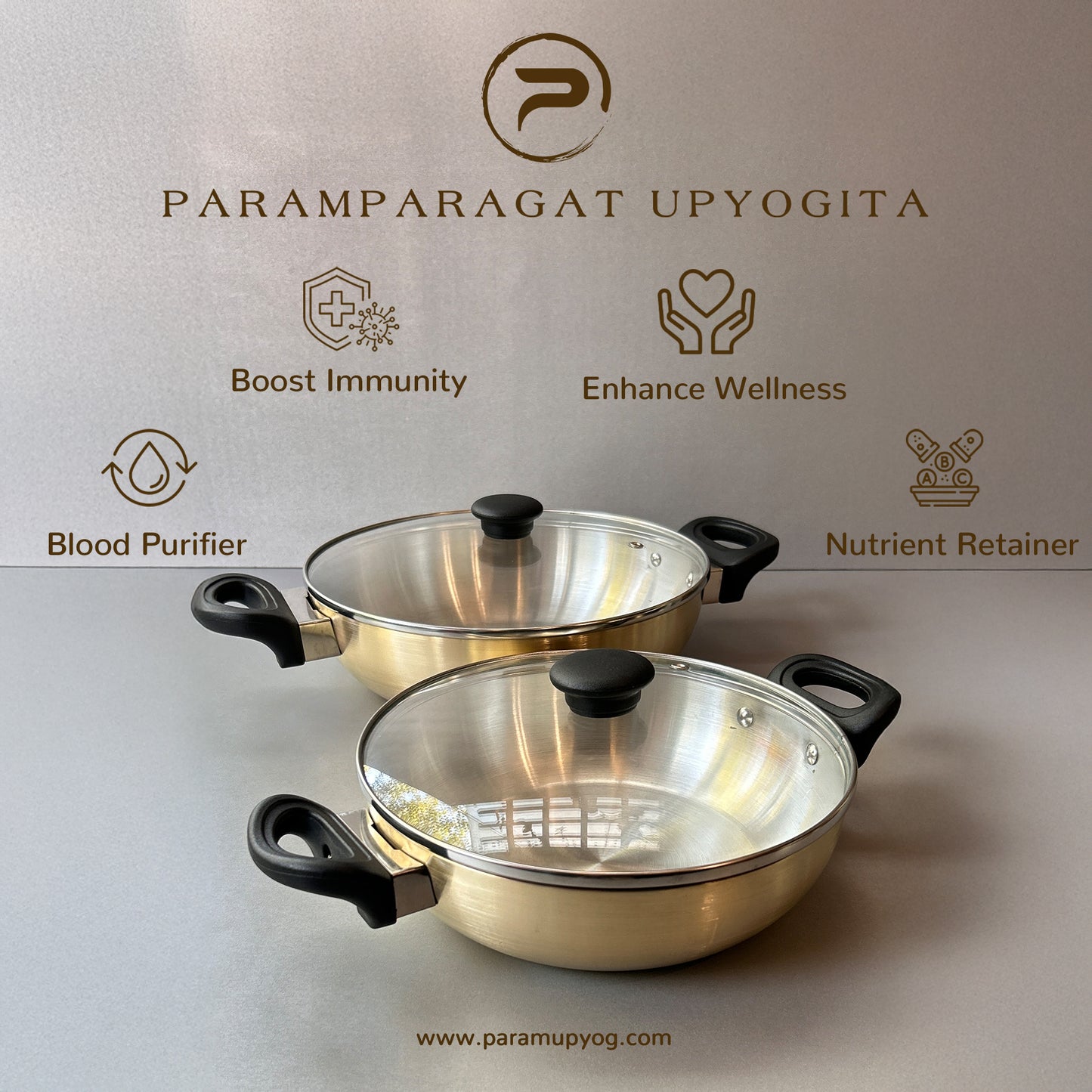 Paramparagat Upyogita Chaitanya Brass Flat Bottom Kadhai (Wok) 3.5 Ltr.