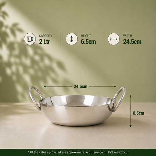 Param Upyog Stainless Steel Flat Bottom Kadhai 2 Liters