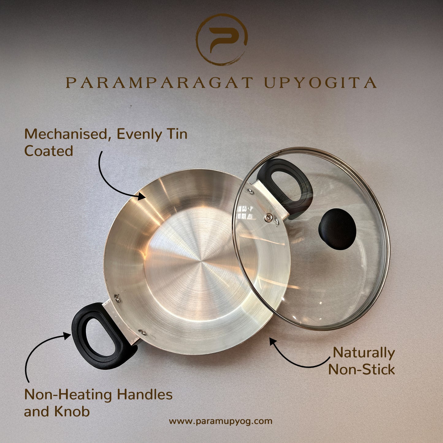 Paramparagat Upyogita Chaitanya Brass Flat Bottom Kadhai (Wok) 3.5 Ltr.