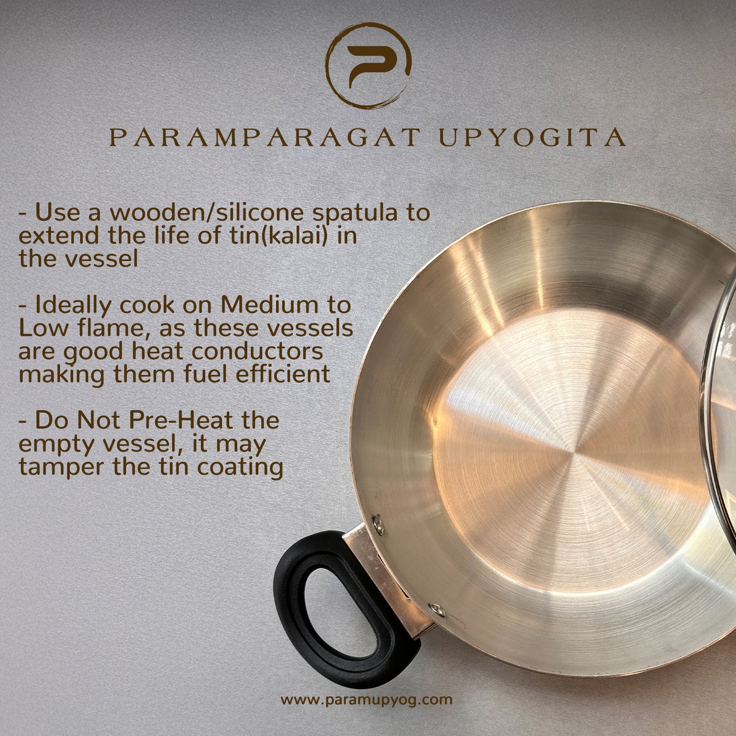 Paramparagat Upyogita Chaitanya Brass Flat Bottom Kadhai (Wok) 3.5 Ltr.