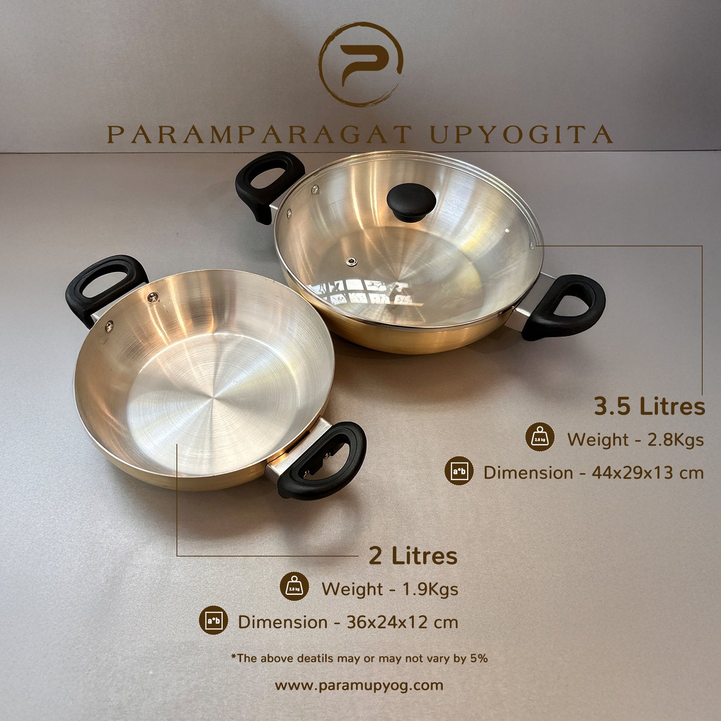 Paramparagat Upyogita Chaitanya Brass Flat Bottom Kadhai (Wok) 3.5 Ltr.