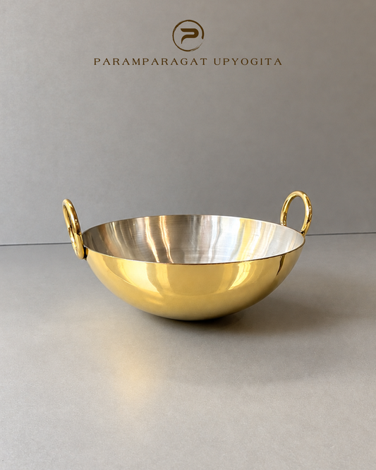 Paramparagat Upyogita Chaitanya Brass Deep Kadhai (Wok) 2.5mm thick - 2.5 Liters