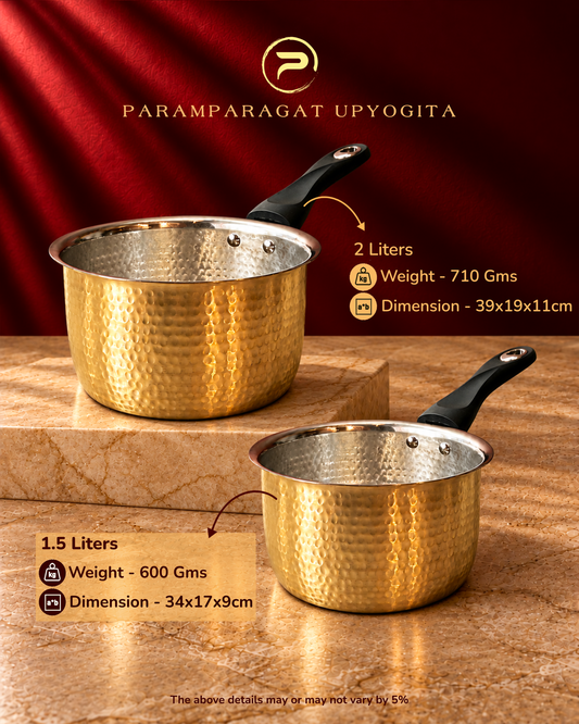 Paramparagat Upyogita Hammered Brass Saucepan – 2 Liters