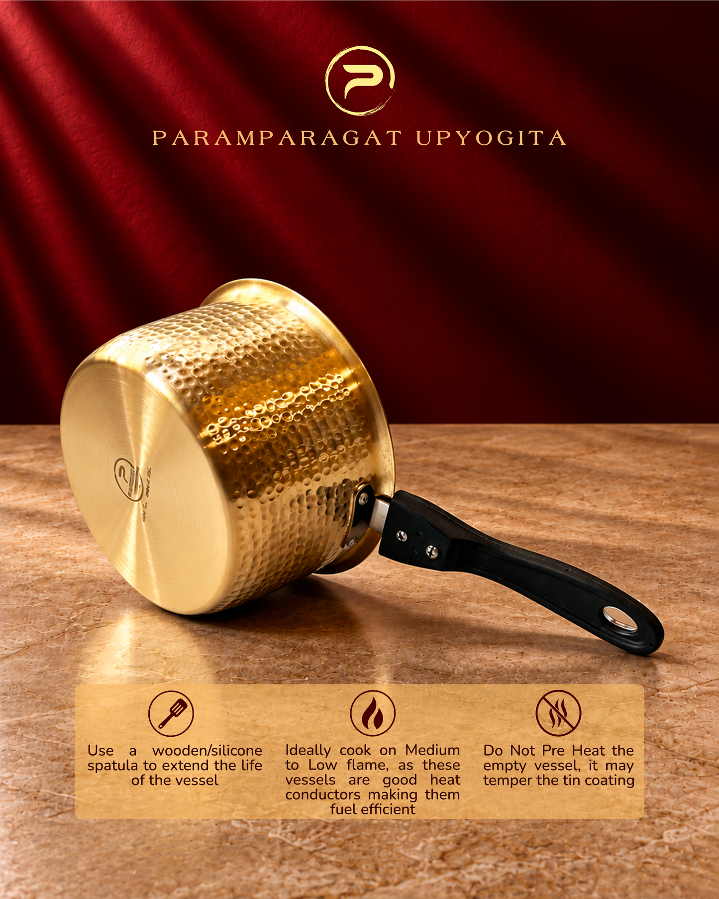 Paramparagat Upyogita Hammered Brass Saucepan – 2 Liters