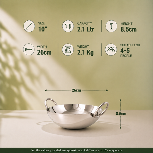 Param Upyog Stainless Steel Deep Kadhai 2 Litres - 10"