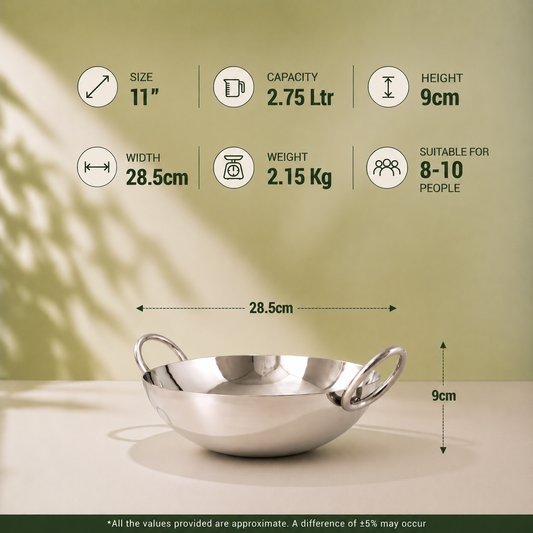 Param Upyog Stainless Steel Deep Kadhai 2.5 Litres - 11"