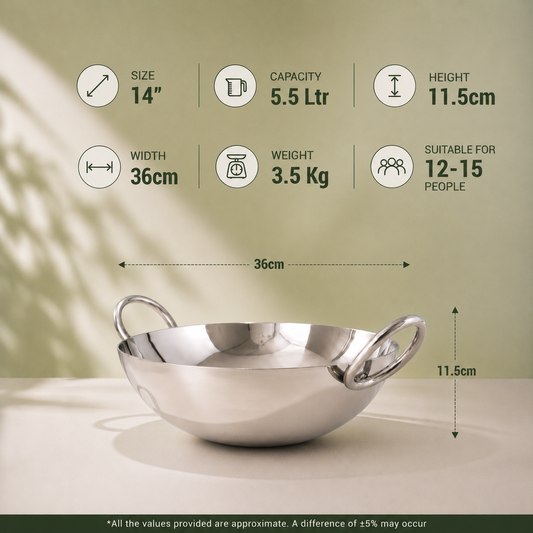 Param Upyog Stainless Steel Deep Kadhai 5.5 Litres - 14"