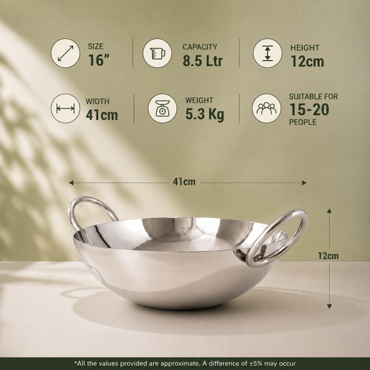 Param Upyog Stainless Steel Deep Kadhai 8.5 Litres - 16"