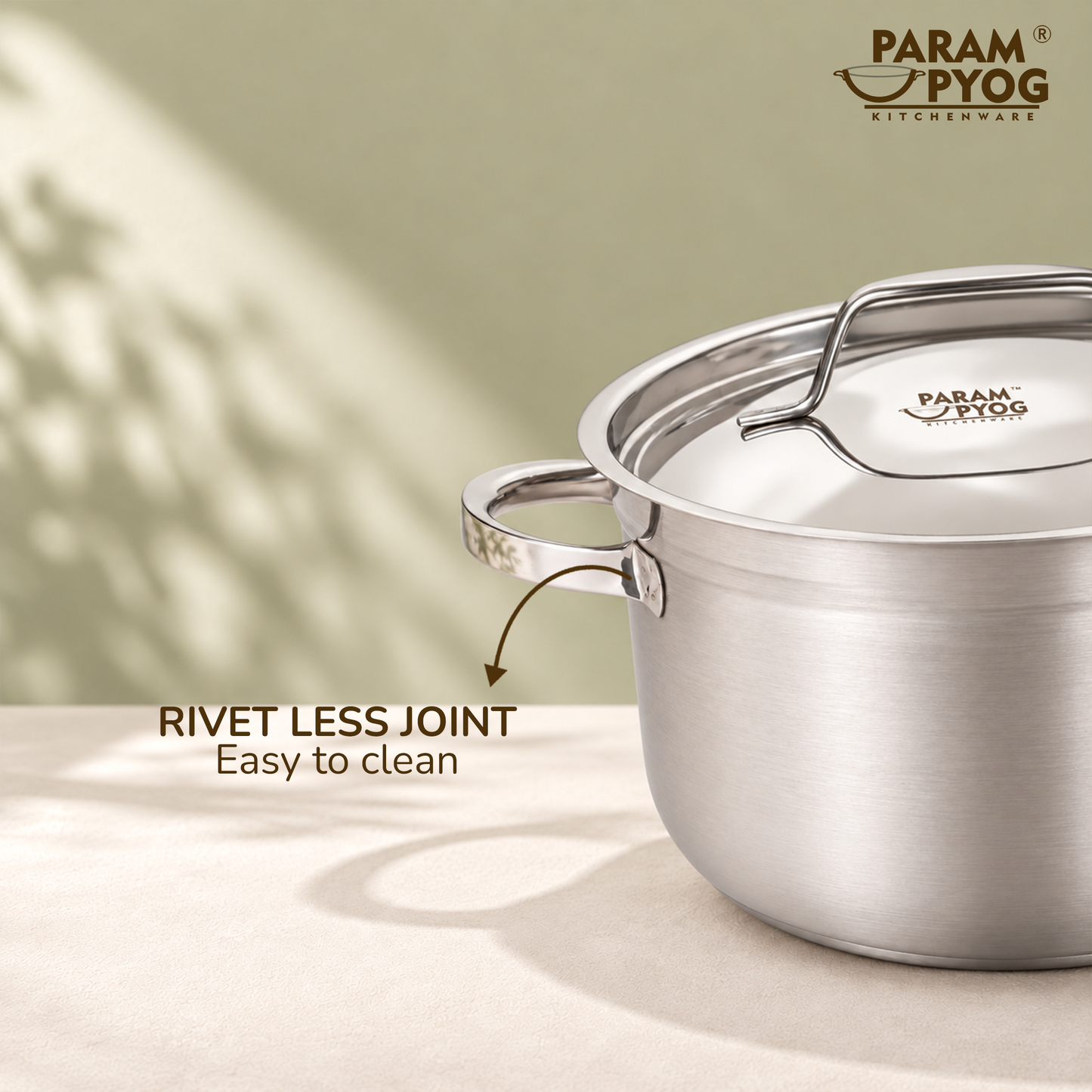 Param Upyog Stainless Steel Induction Biryani/Sambar Pot with Lid 2.5 Liters