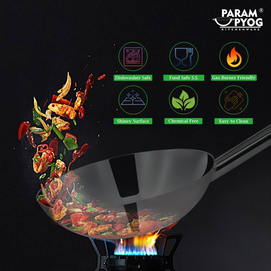 stainless steel chinese wok kadhai chowmein chowmien kadhai