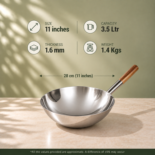 Param Upyog Stainless Steel Chinese Wok/Kadhai 11"