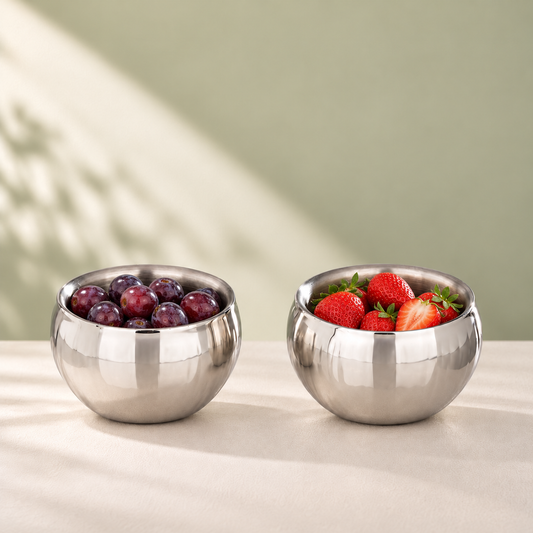 Param Upyog Stainless Steel Double Wall Dry Fruit Bowls – Set of 2