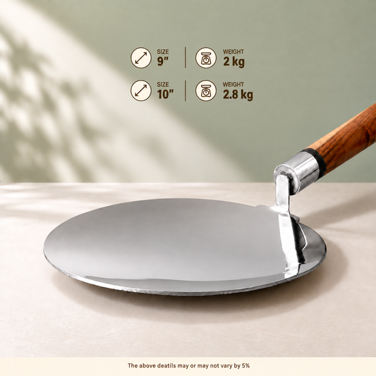 Param Upyog Stainless Steel Tawa with Wooden Handle 9" - 5mm thick