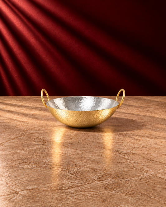 Paramparagat Upyogita Sparsh Hammered Brass Deep Kadhai 2.5mm thick with Kalai 2.5 Liters