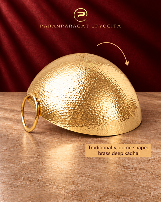 Paramparagat Upyogita Sparsh Hammered Brass Deep Kadhai 2.5mm thick with Kalai 2.5 Liters