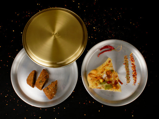 പരംപരാഗത് ഉപയോഗിത ദേവം ദേവയാനി പിച്ചള 9" പ്ലേറ്റ് സെറ്റ് ടിൻ കോട്ടിംഗ് (കലൈ)