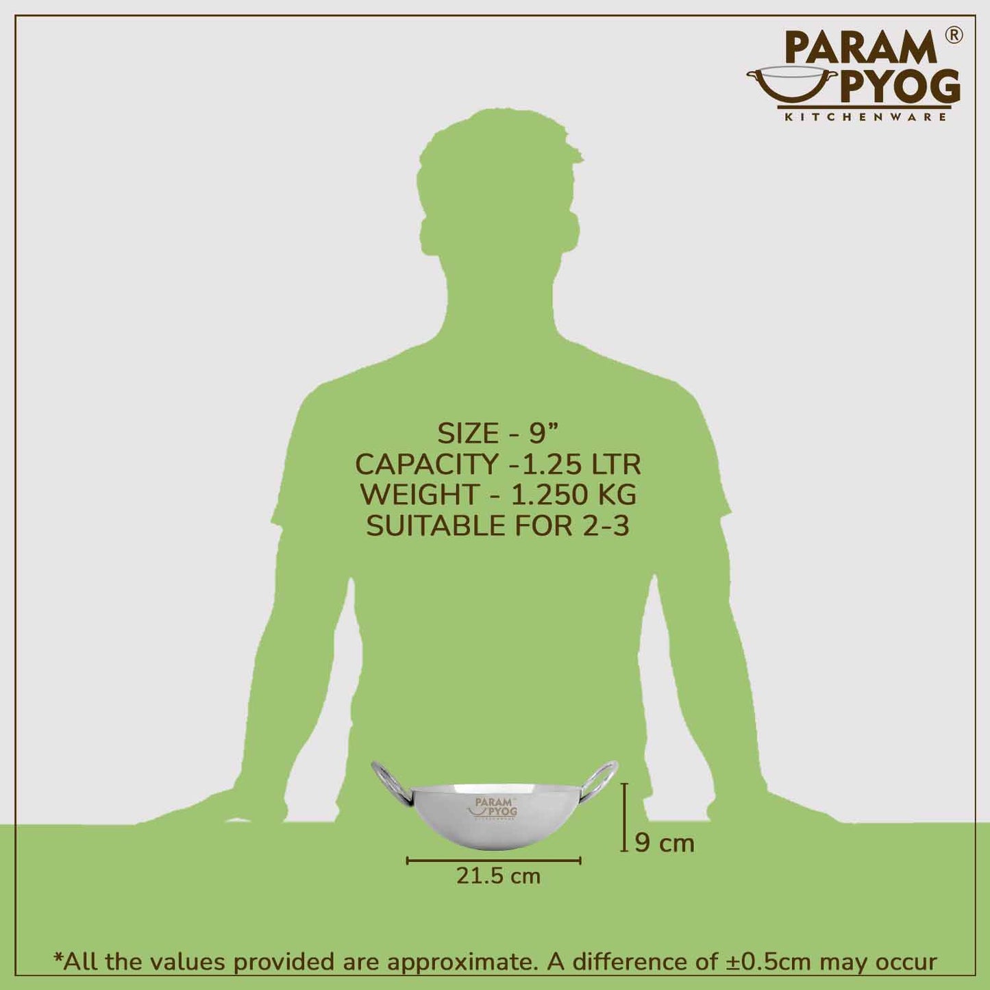 Param Upyog Stainless Steel Deep Kadhai 1.25 Litres - 9"