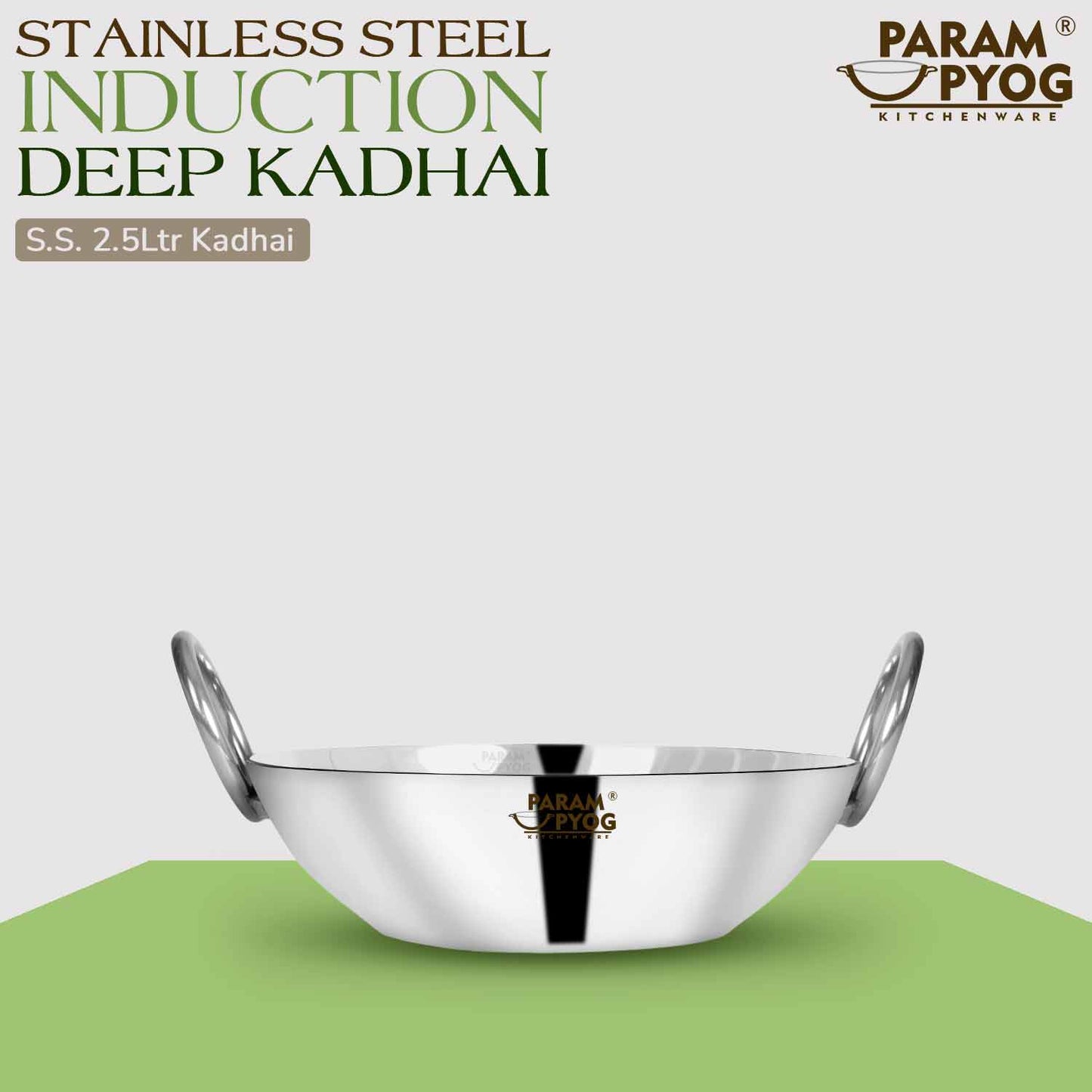 Stainless Steel Induction Deep Kadhai 2.5 Litres - 10"