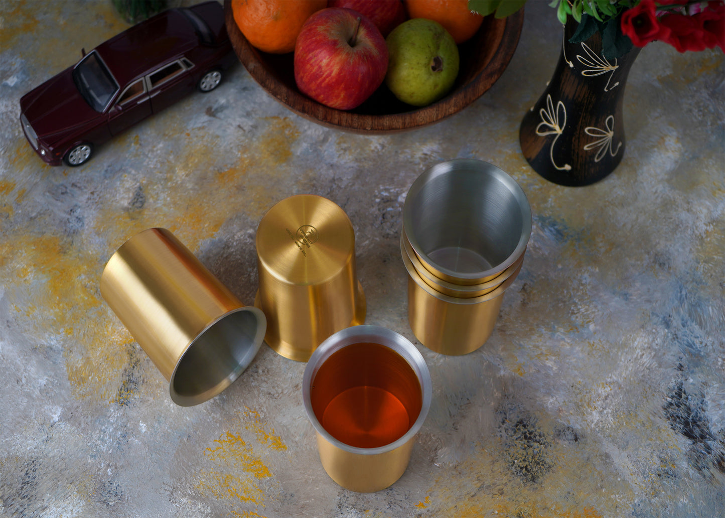 Paramparagat Upyogita Devam Maharani Brass Glass Gift Set with Tin Coating (Kalai)
