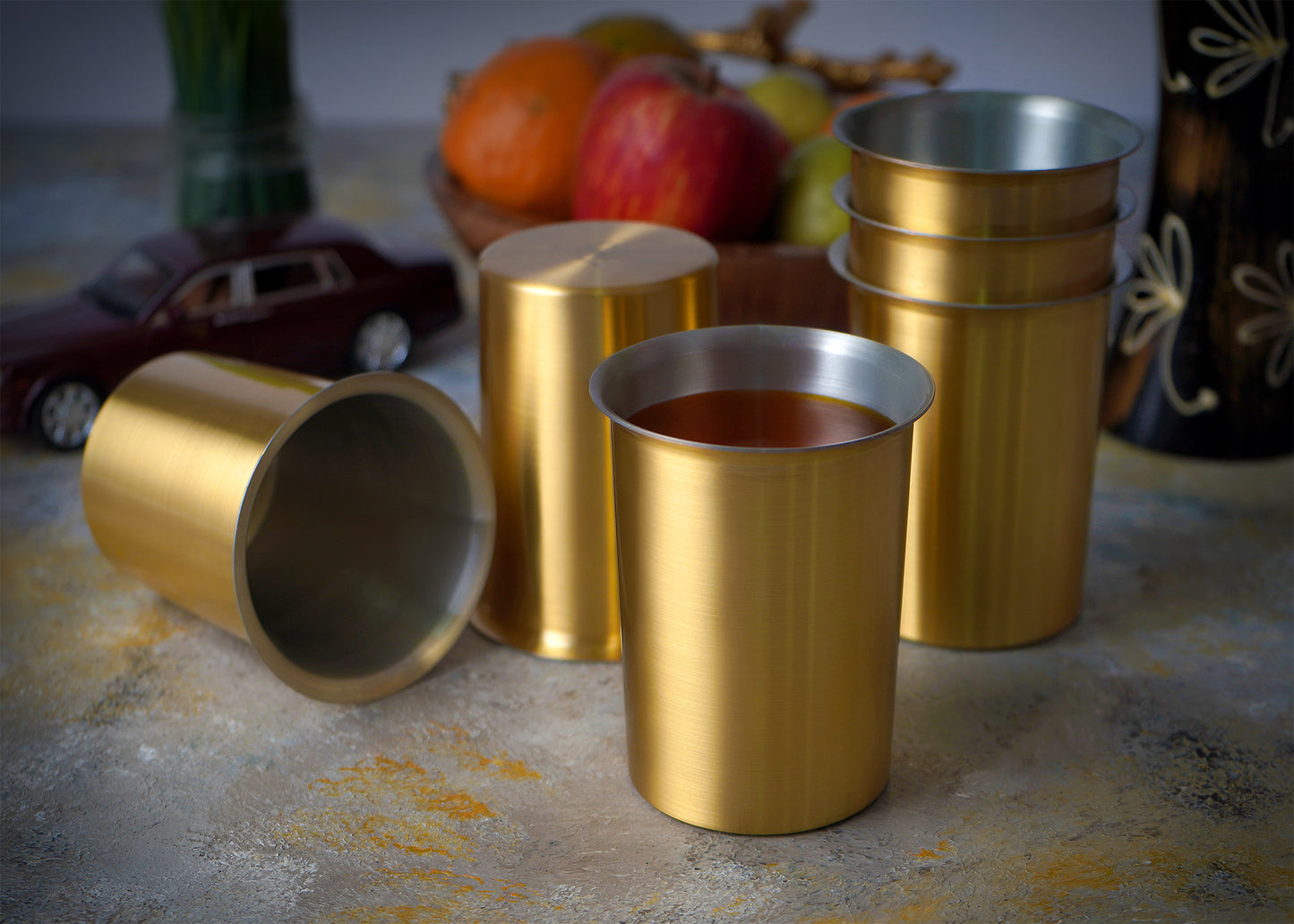 Paramparagat Upyogita Devam Maharani Brass Glass Gift Set with Tin Coating (Kalai)