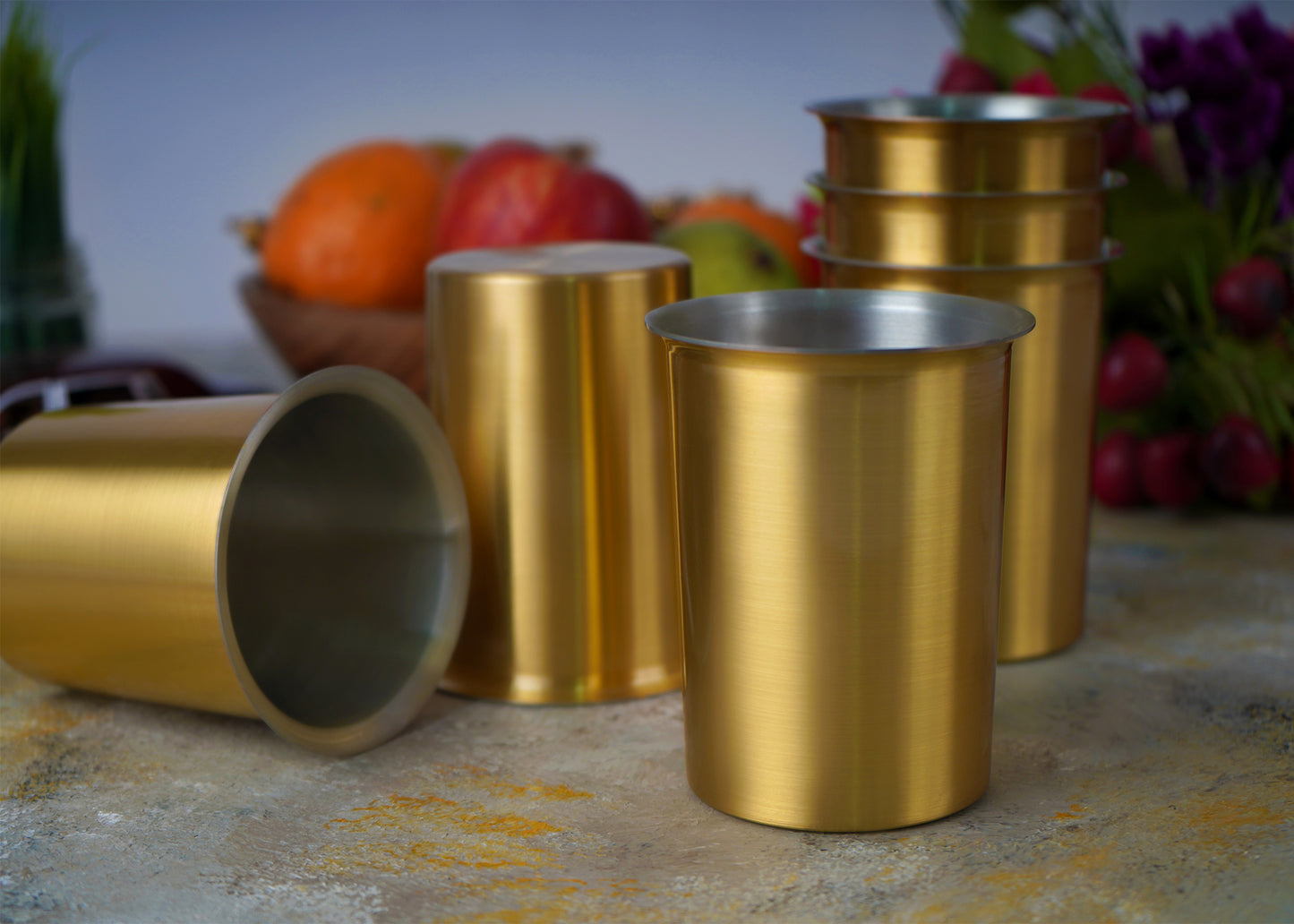 Paramparagat Upyogita Devam Maharani Brass Glass Gift Set with Tin Coating (Kalai)