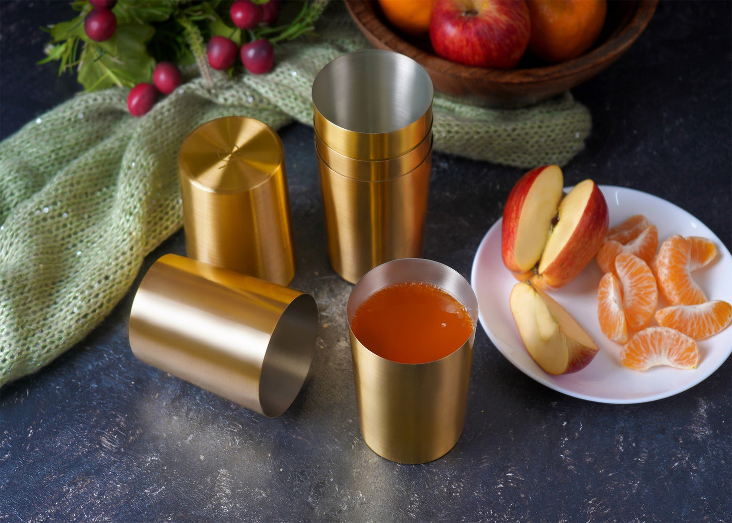 Paramparagat Upyogita Devam Devyani Brass Glass Set with Tin Coating (Kalai)
