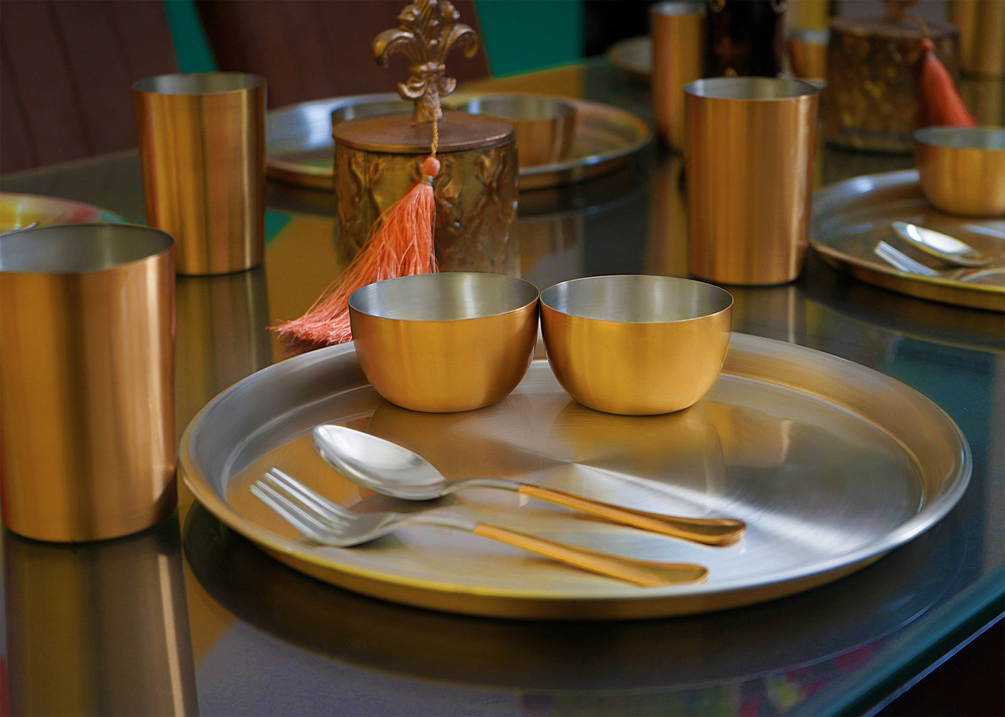 Paramparagat Upyogita Devam Devyani Brass 13" Dinner Set with Tin Coating (Kalai)