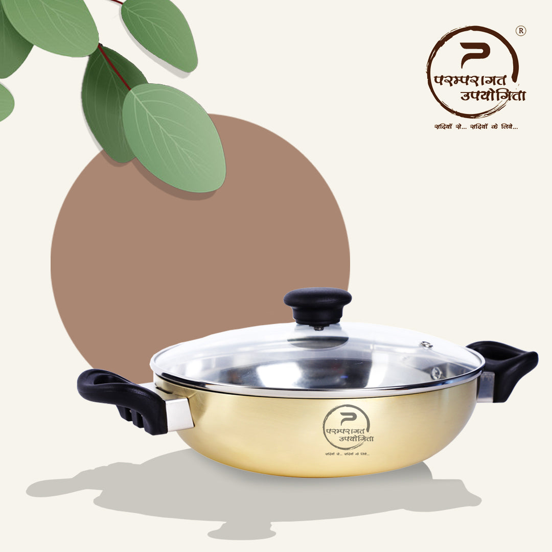 Paramparagat Upyogita Chaitanya Pressure Cooker 5 Ltr. + Flat Bottom Kadhai (Wok) 3.5 Ltr.