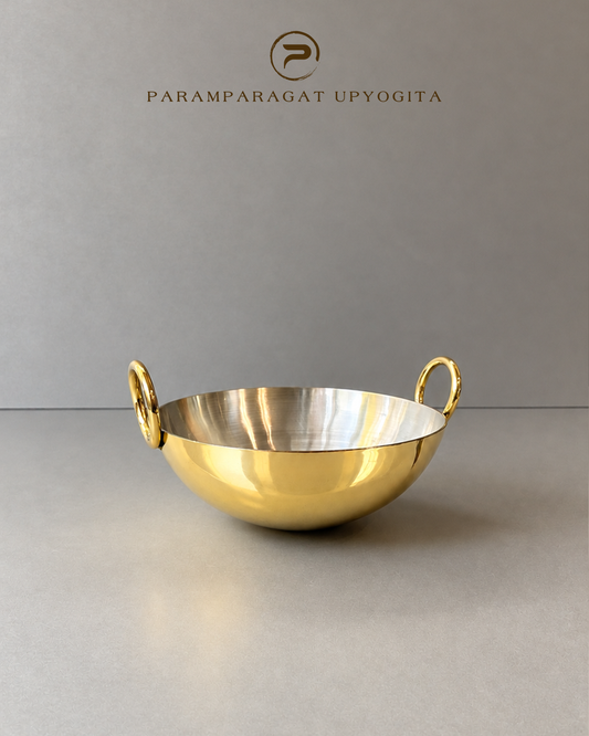 Paramparagat Upyogita Chaitanya Brass Deep Kadhai (Wok) 2.5mm thick - 1.5 Liters