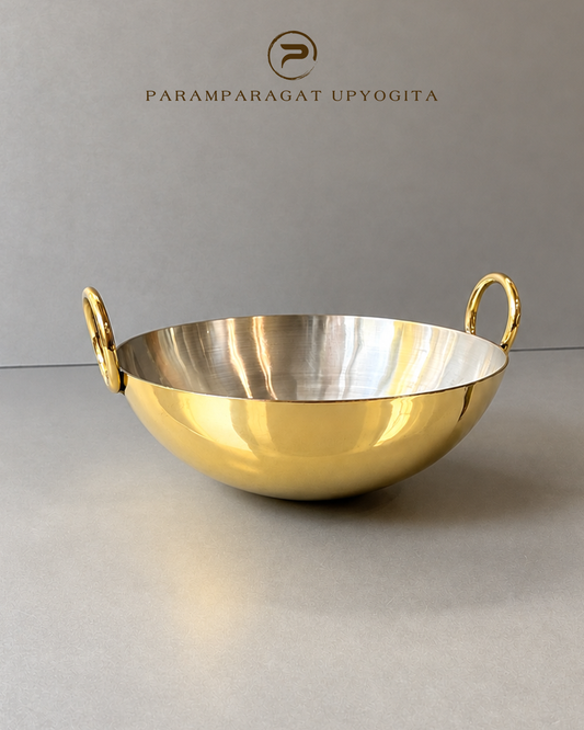 Paramparagat Upyogita Chaitanya Brass Deep Kadhai (Wok) 2.5mm thick - 3.5 Liters