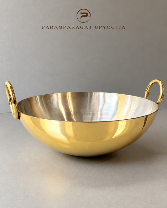 Paramparagat Upyogita Chaitanya Brass Deep Kadhai (Wok) 2.5mm thick - 4 Liters