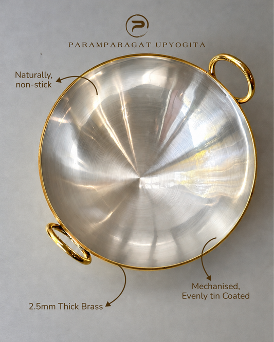 Paramparagat Upyogita Chaitanya Brass Deep Kadhai (Wok) 2.5mm thick - 2.5 Liters
