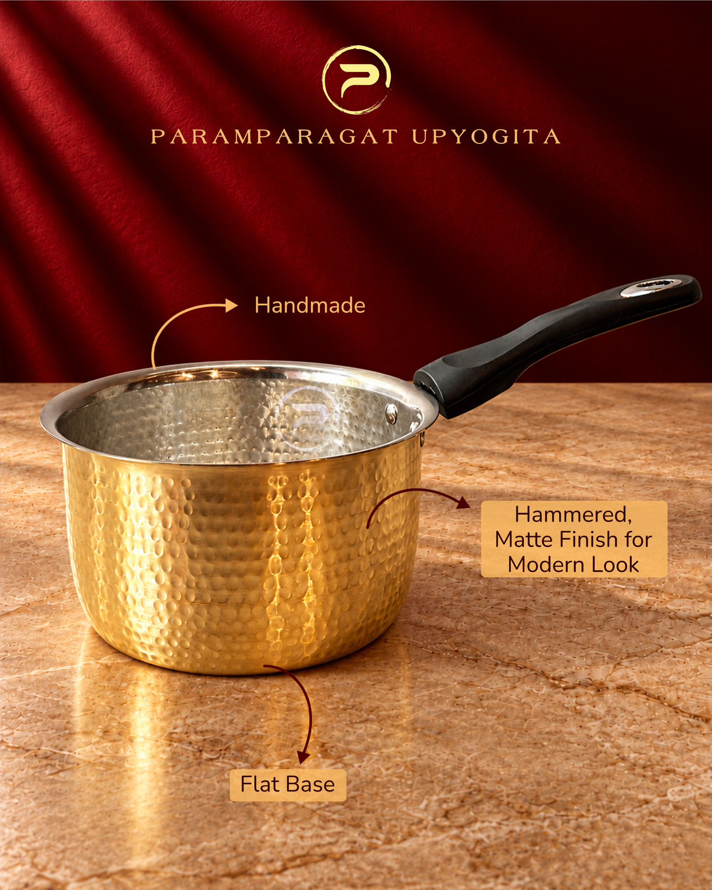 Paramparagat Upyogita Hammered Brass Saucepan – 2 Liters