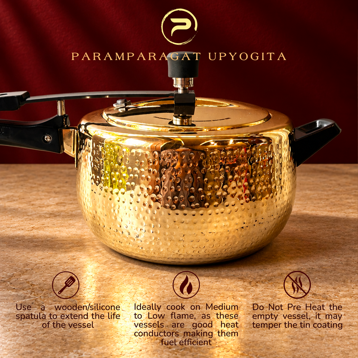 Paramparagat Upyogita Hammered Brass Cooker Handi – 5 Liters