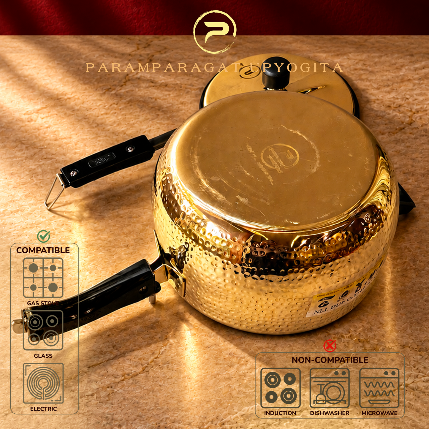 Paramparagat Upyogita Hammered Brass Cooker Handi – 5 Liters