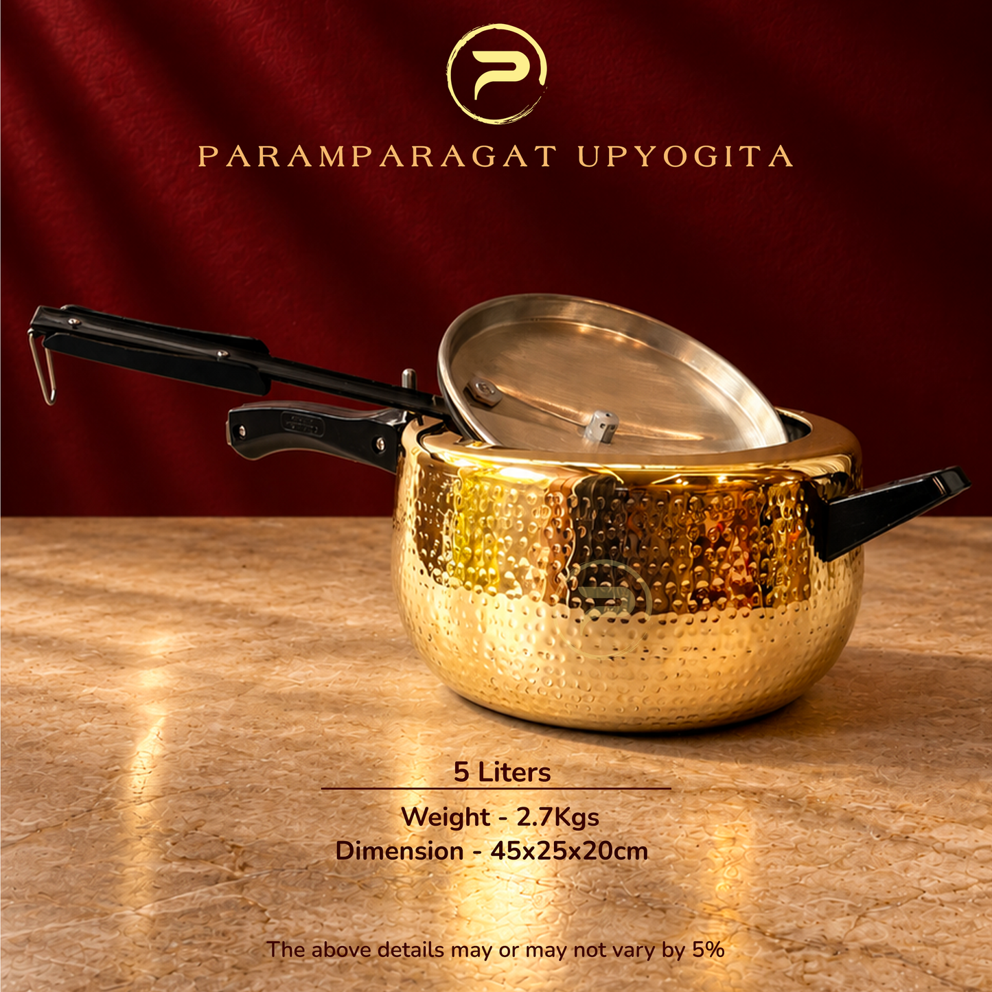 Paramparagat Upyogita Hammered Brass Cooker Handi – 5 Liters