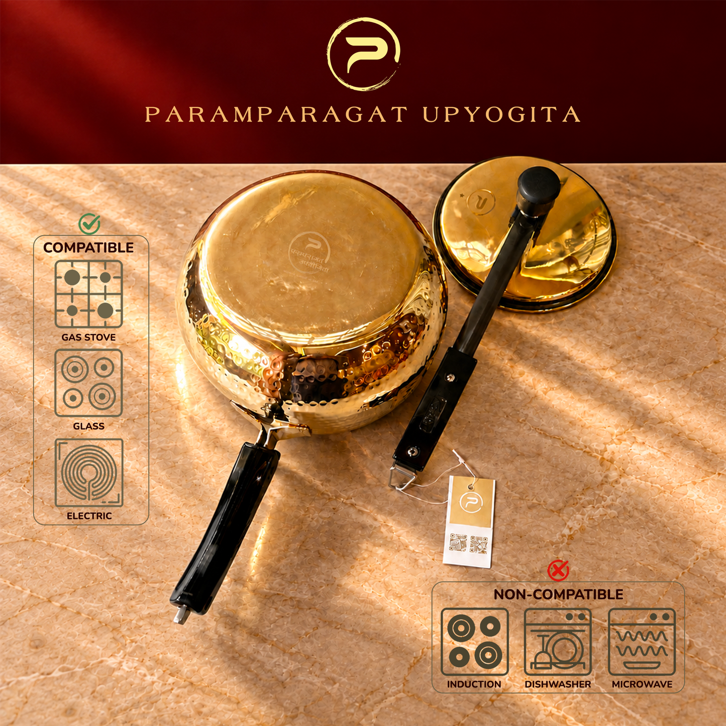 Paramparagat Upyogita Hammered Brass Cooker Handi – 2 Liters