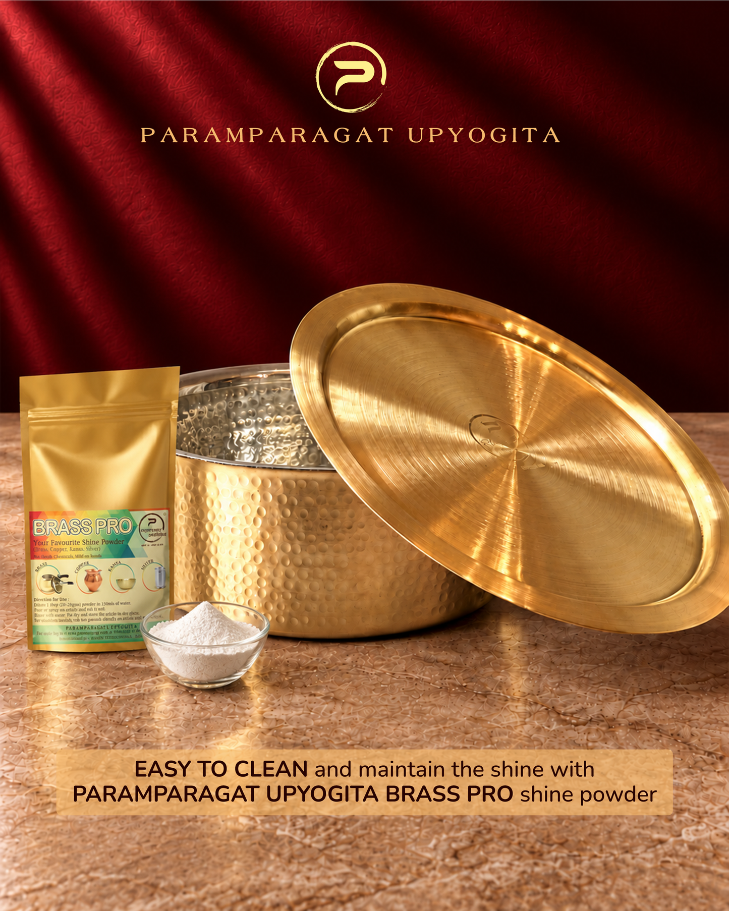 Paramparagat Upyogita Sparsh Hammered Brass Bhagona with Lid and Kalai – 2.5 Liters