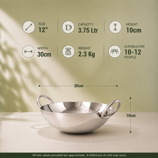 Param Upyog Stainless Steel Deep Kadhai 3.75 Litres - 12"