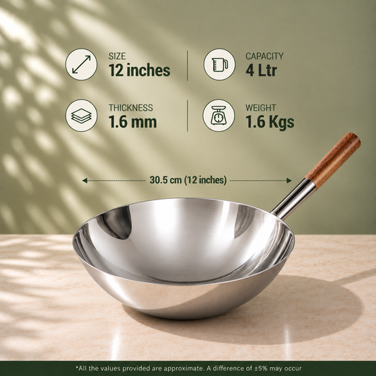 Param Upyog Stainless Steel Chinese Wok/Kadhai 12"