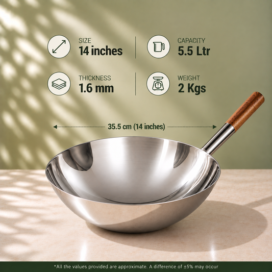 Param Upyog Stainless Steel Chinese Wok/Kadhai 14"