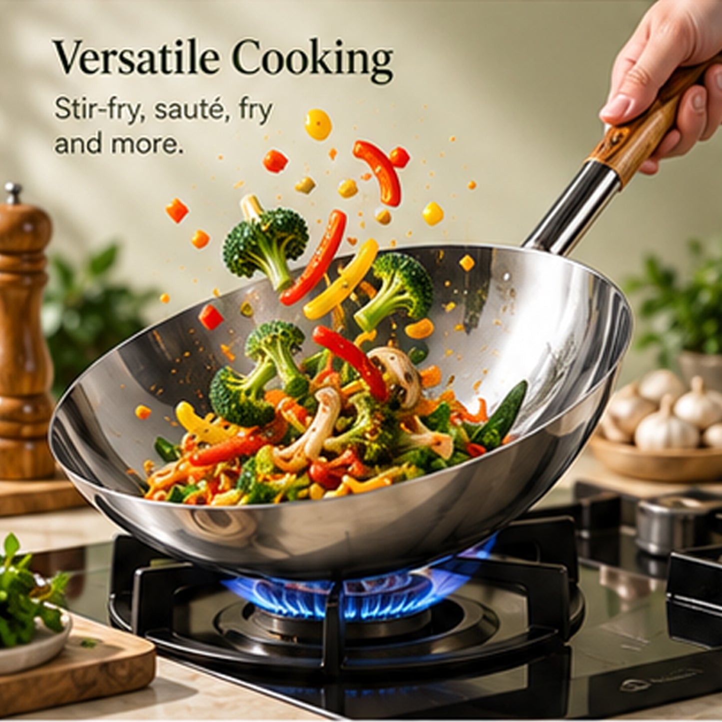 Param Upyog Stainless Steel Chinese Wok/Kadhai 12"