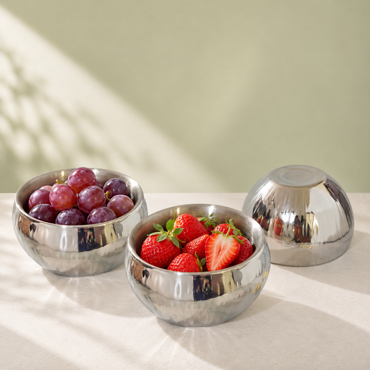 Param Upyog Stainless Steel Double Wall Dry Fruit Bowls – Set of 3