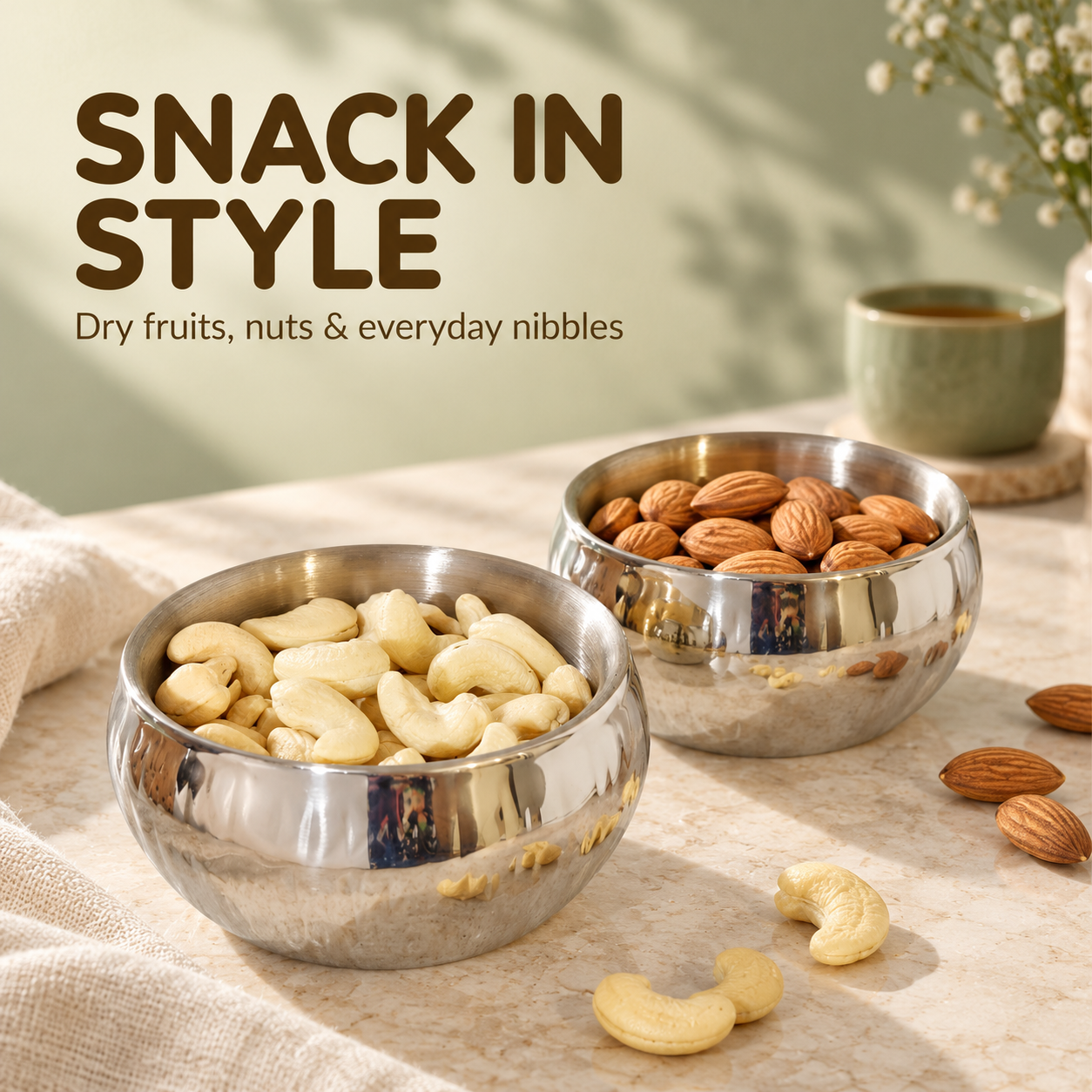 Param Upyog Stainless Steel Double Wall Dry Fruit Bowls – Set of 2