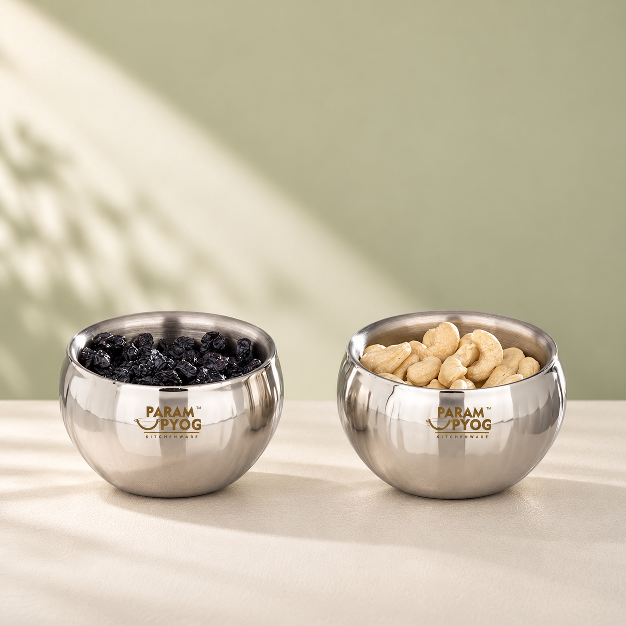 Param Upyog Stainless Steel Double Wall Dry Fruit Bowls – Set of 2