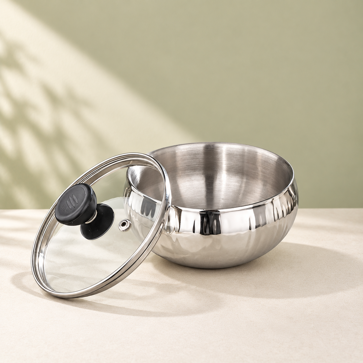 Param Upyog Stainless Steel Double Wall Serving Bowl with Glass Lid
