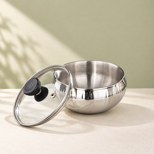 Param Upyog Stainless Steel Double Wall Serving Bowl with Glass Lid
