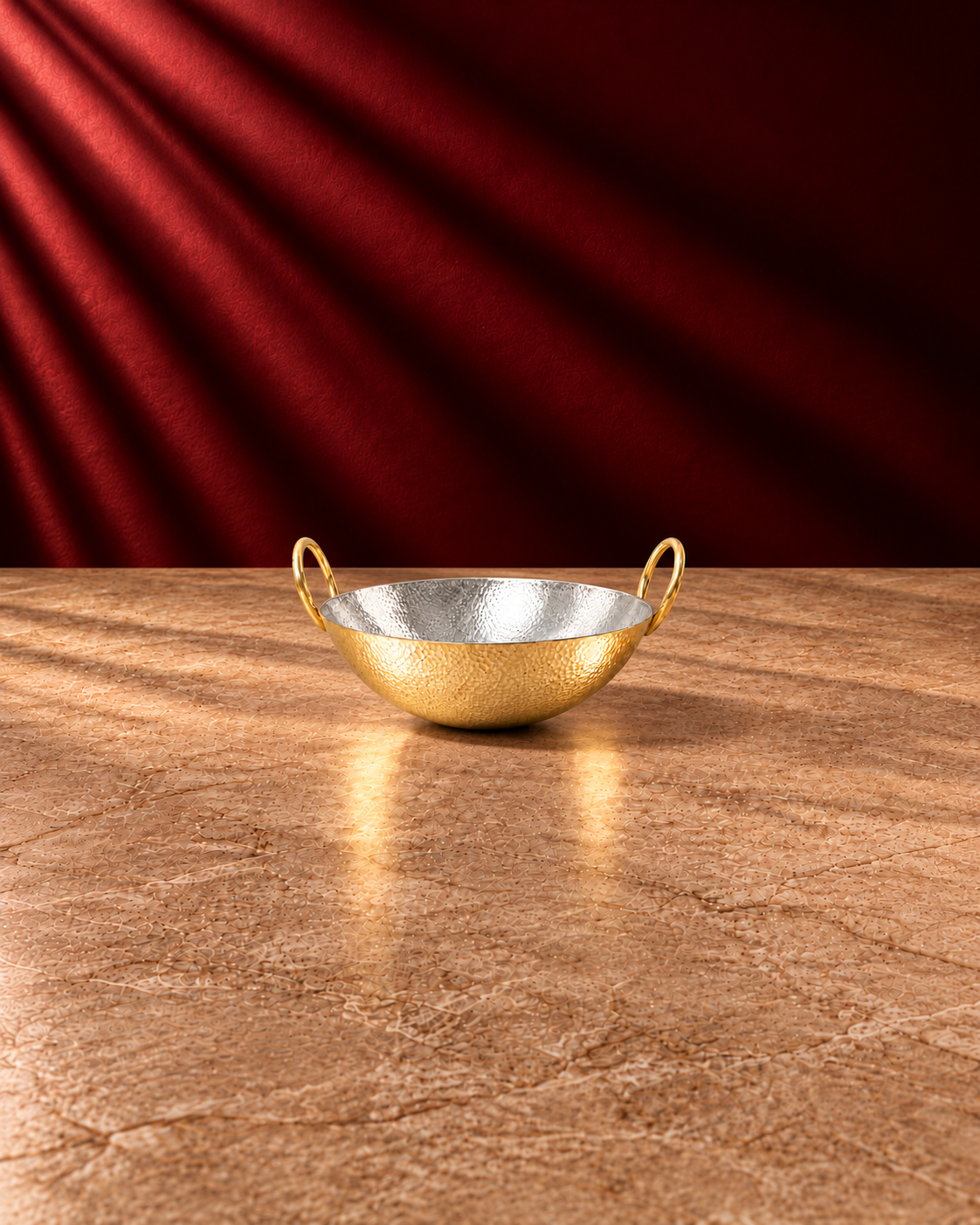 Paramparagat Upyogita Sparsh Hammered Brass Deep Kadhai 2.5mm thick with Kalai 1.5 Liters