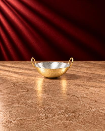 Paramparagat Upyogita Sparsh Hammered Brass Deep Kadhai 2.5mm thick with Kalai
