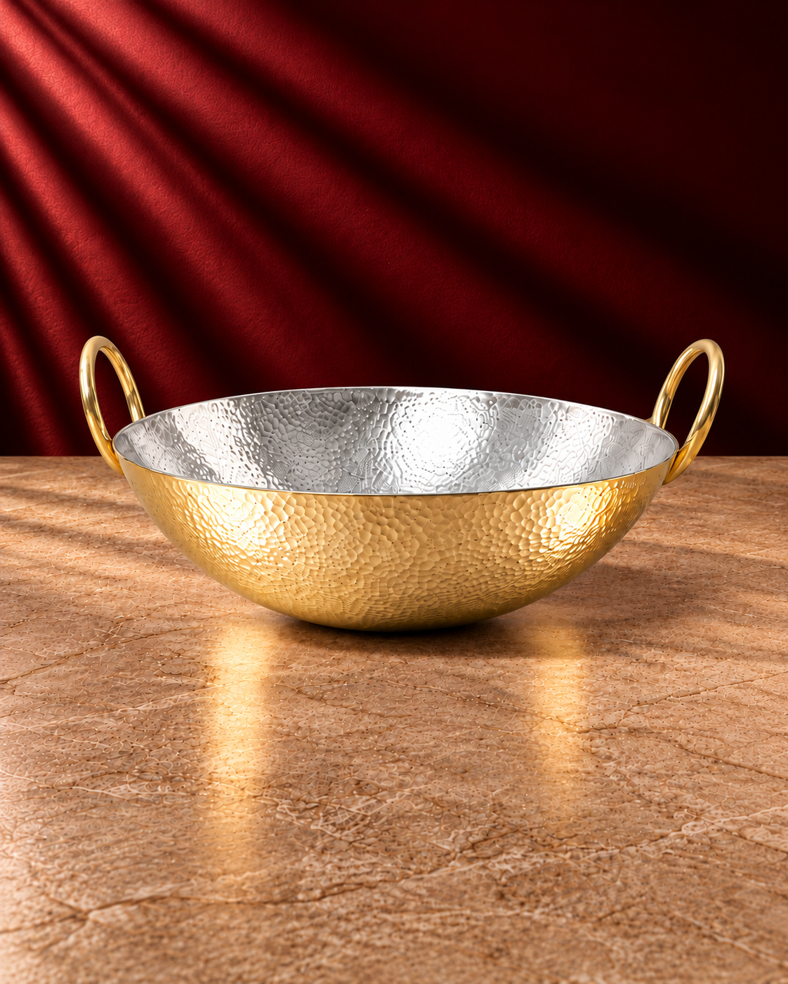 Paramparagat Upyogita Sparsh Hammered Brass Deep Kadhai 2.5mm thick with Kalai 4 Liters
